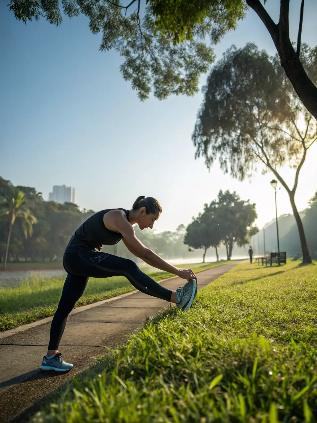 Runners stretching and doing warm-up exercises before a run, emphasizing the fitness benefits of joining CHIERRY-COURS.